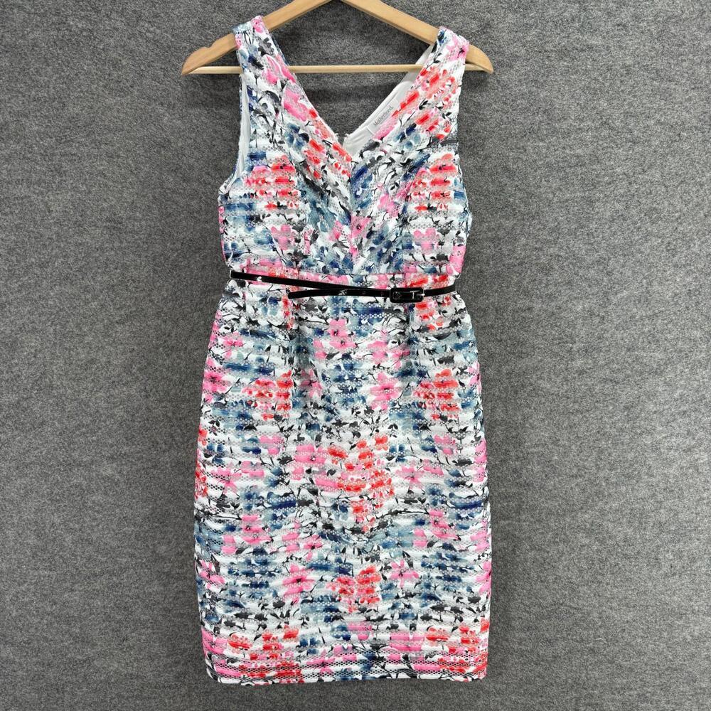 New Motherhood Maternity Dress Women S Small Pink Floral Sheath Midi Belted